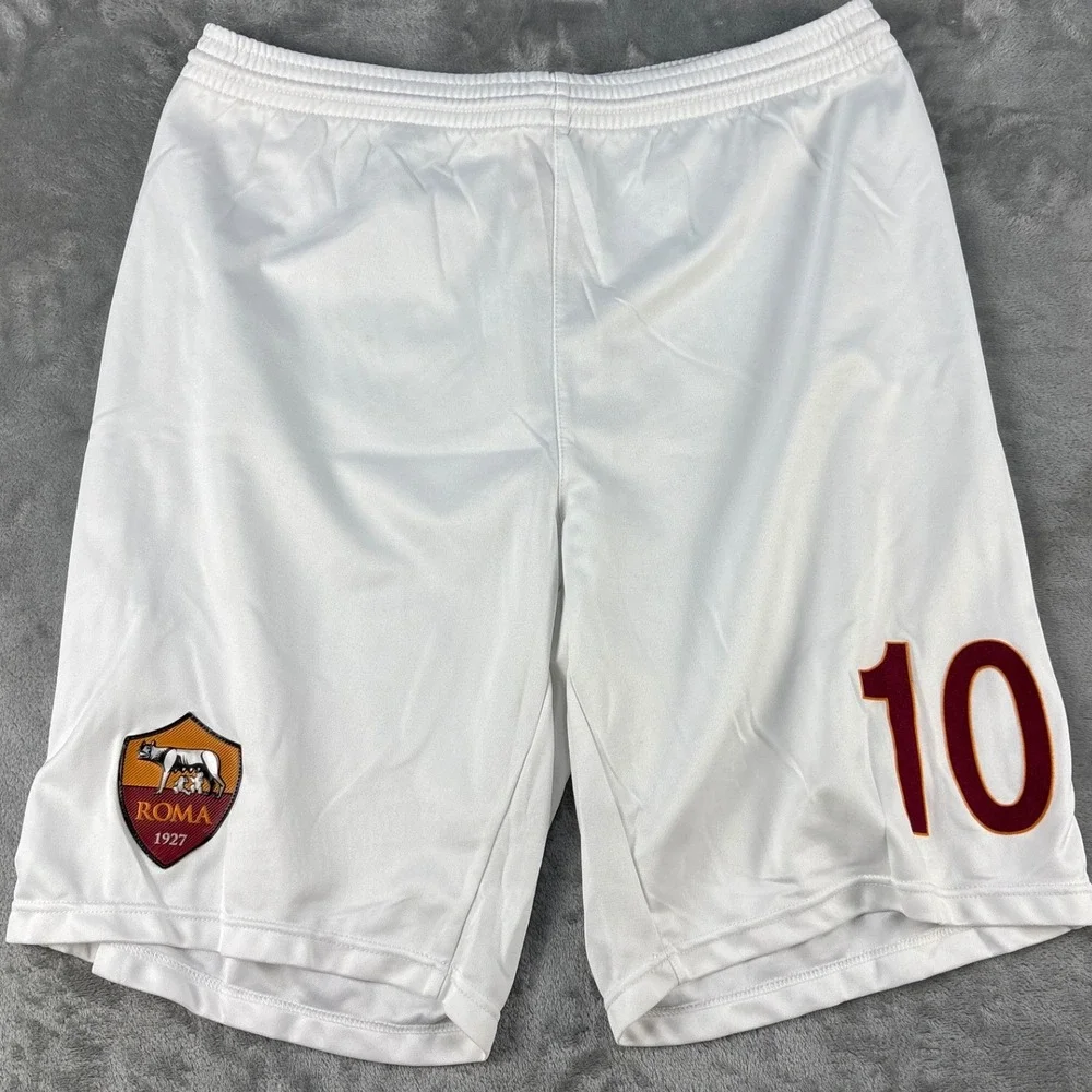 AS Roma Shorts Mens XL Collezione Tecnica 13/14 White Soccer Team No 10 EUC
